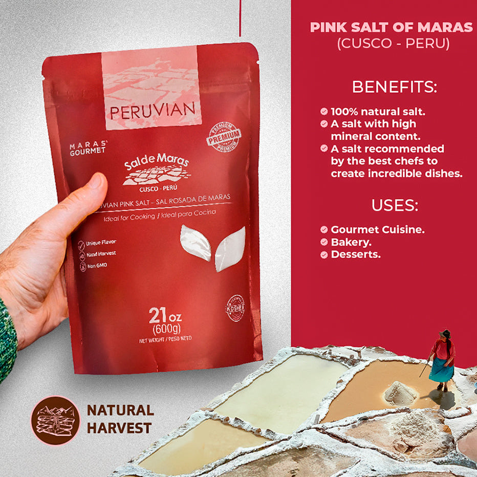Peruvian Pink Fine Salt benefits - 100% natural mineral-rich salt from Maras Cusco Peru