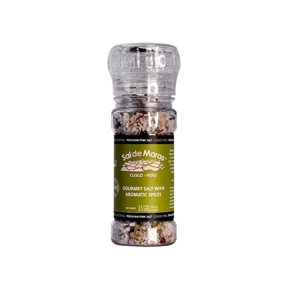 Peruvian Pink Spiced Herb Salt Grinder 100g - aromatic herb salt Maras Gourmet UK