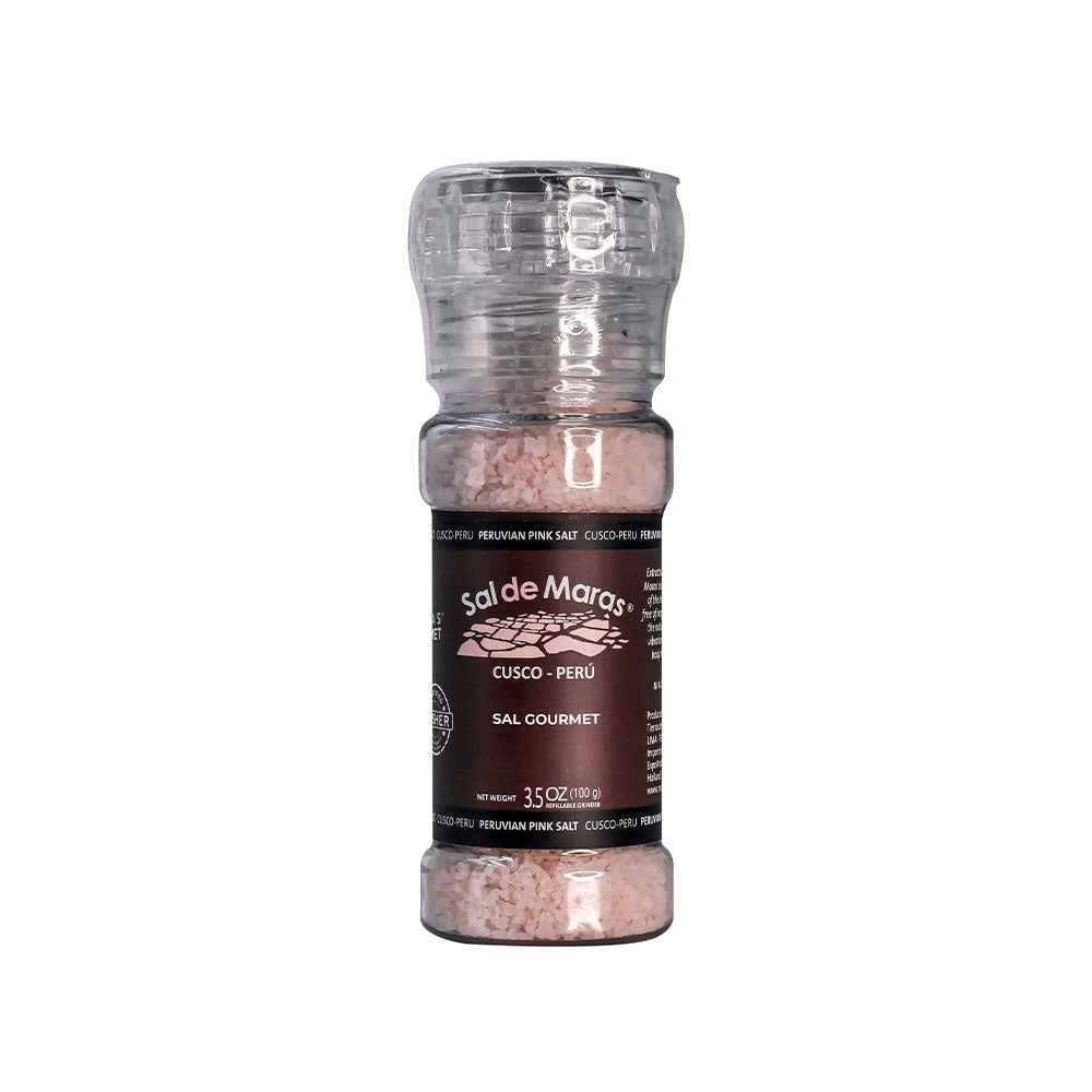 Peruvian Pink Salt Grinder 100g - natural Maras salt hand-harvested from Cusco Peru UK