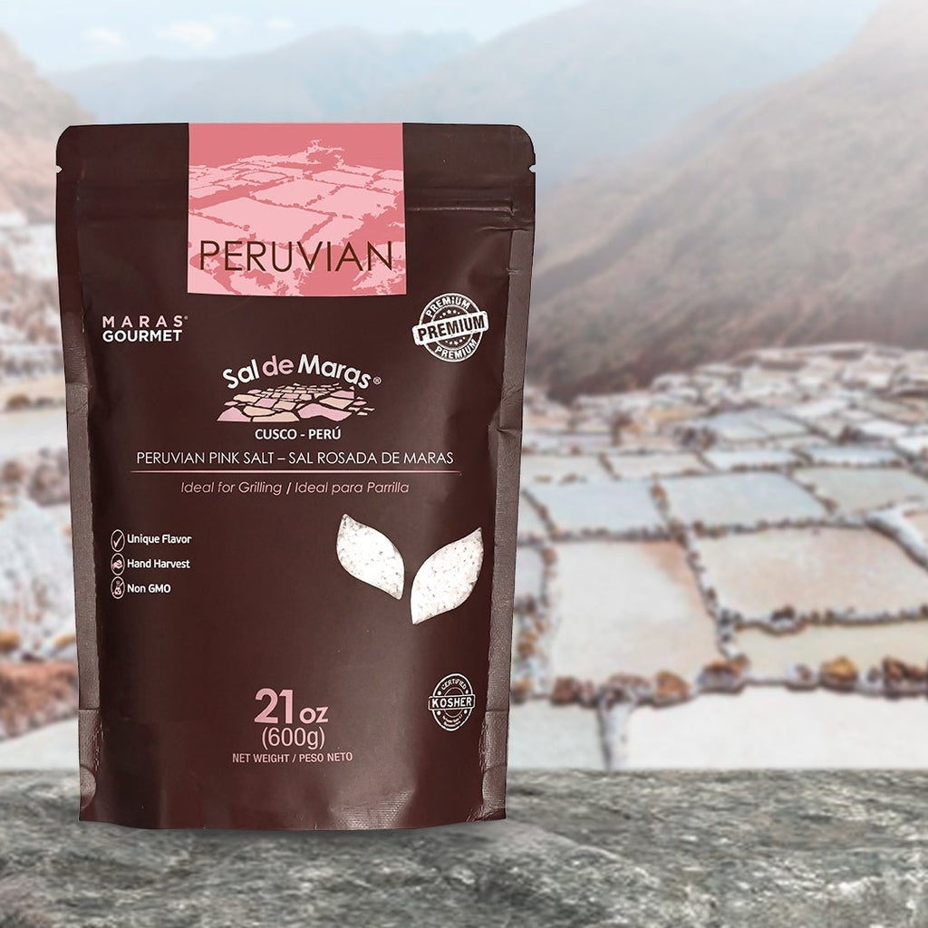 Peruvian Pink Rock Salt bag with Kosher and ISO certifications - Maras Gourmet UK