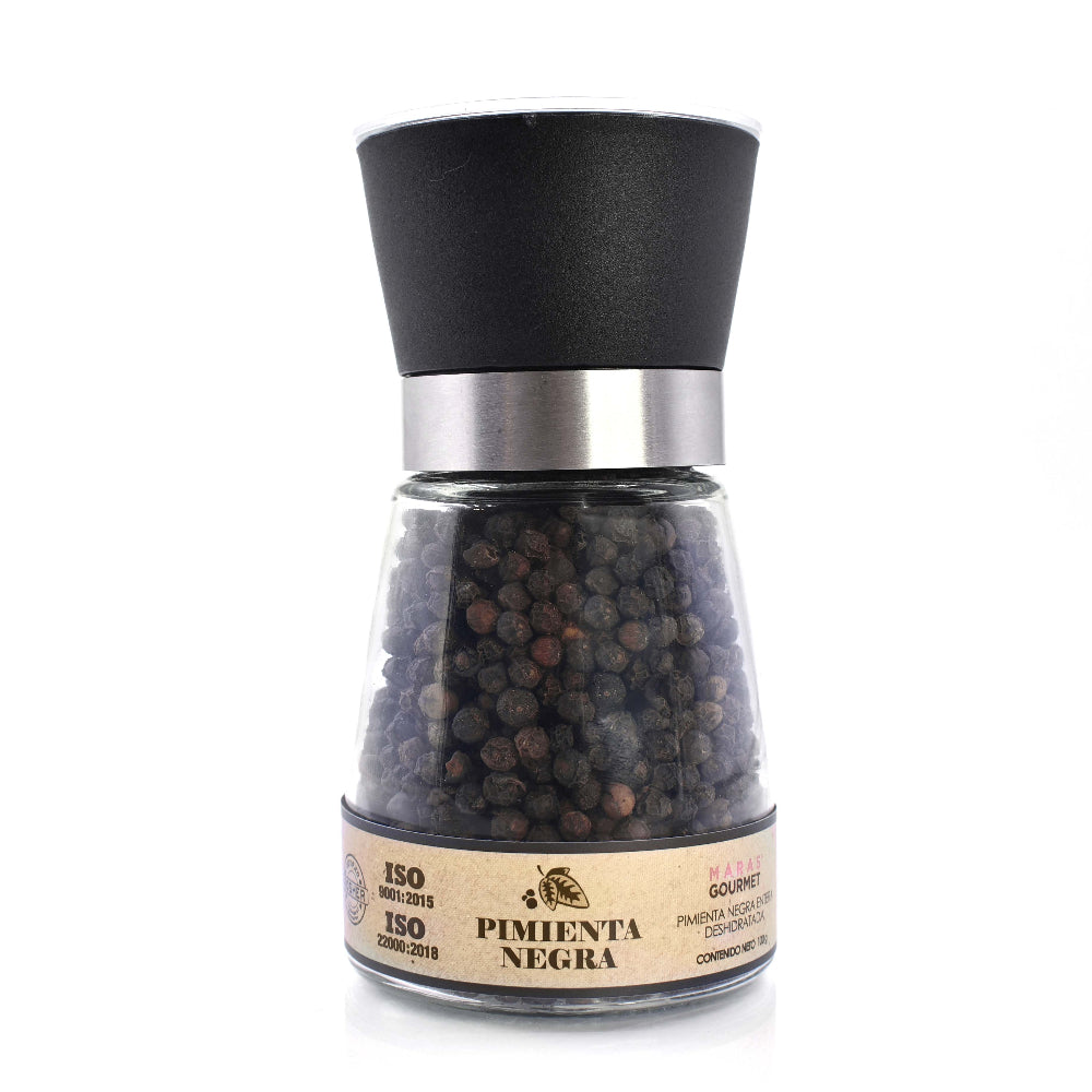 Organic Black Pepper Grinder 100g - premium Peruvian black peppercorns Maras Gourmet UK