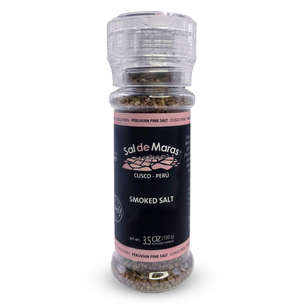 Peruvian Pink Smoked Salt Grinder 100g - naturally cold-smoked Andean salt Maras Gourmet UK